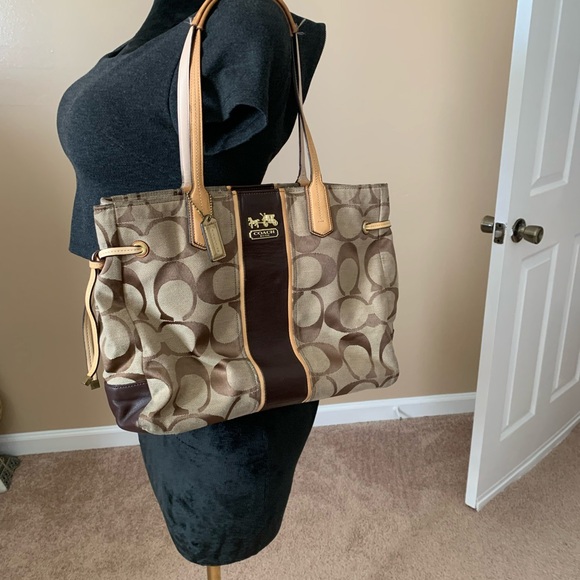 Coach Brown and Tan Signature Tote - Picture 7 of 12